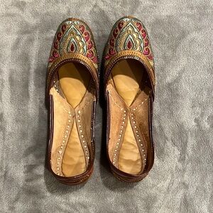 Women Leather Jutti Handmade Khusa Embroidered FlipFlop Shoes Size 8